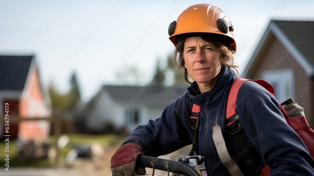 Fototapeta premium female construction worker. Caucasian middle aged construction worker.