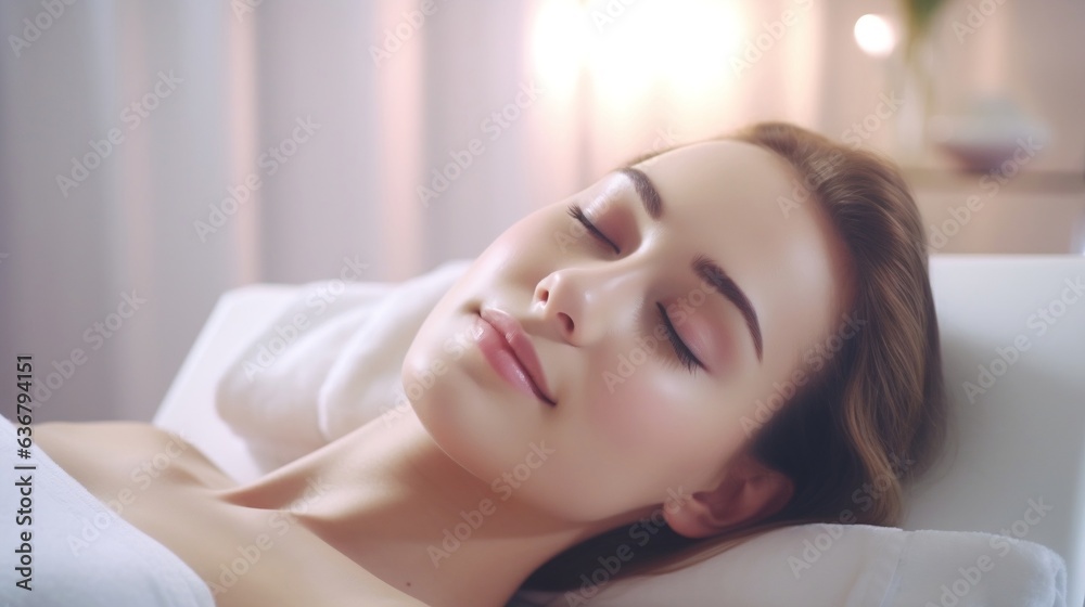 woman face during taking massage. Young woman enjoying massage in spa salon woman face during taking massage. Young woman enjoying massage in spa salon