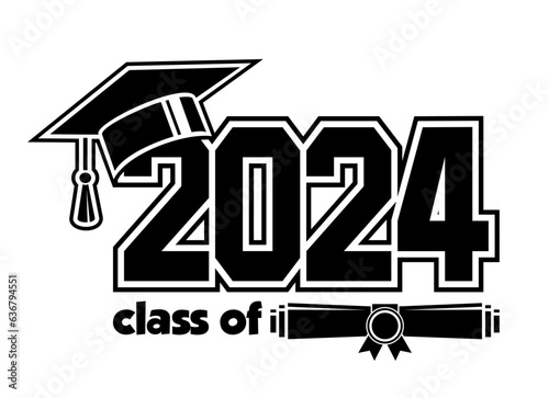 Lettering Class of 2024 for greeting, invitation card. Text for graduation design, congratulation event, T-shirt, party, high school or college graduate. Vector on transparent background