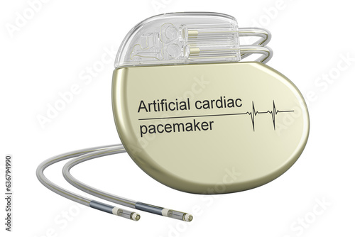 Artificial cardiac pacemaker, artificial pacemaker. 3D rendering isolated on transparent background photo