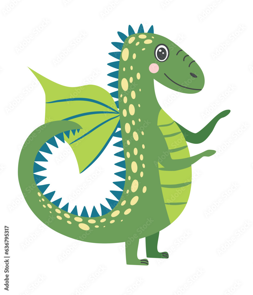 Obraz premium Year of the Dragon 2024, Chinese calendar. Cute green christmas dragon in santa hat