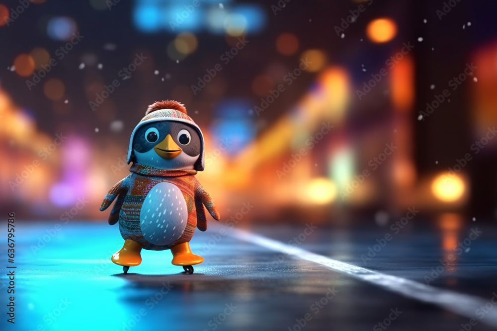 Cute penguin with bokeh background,.Cute cartoon penguin. Cute penguin cartoon character 