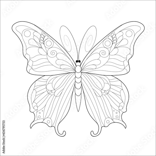 Contour drawing of a butterfly. Adult or children's coloring book. Insects