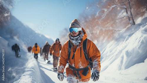 Wallpaper Mural group of people hiking at mountain in snow winter day Torontodigital.ca