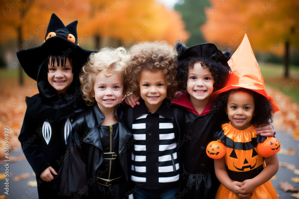 Kids trick or treat in Halloween costume. Happy Halloween Kids trick or treat in Halloween costume. Happy Halloween