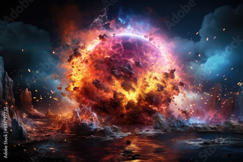 Epic Convergence: Witnessing the Dynamic Chaos Collision of Fire, Water, Earth, and Air © furyon
