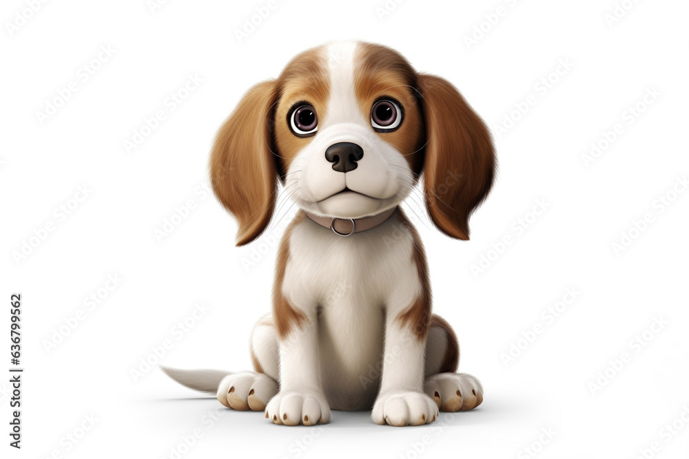a happy puppy beagle dog standing in front of a white background, 3d render illustration. 