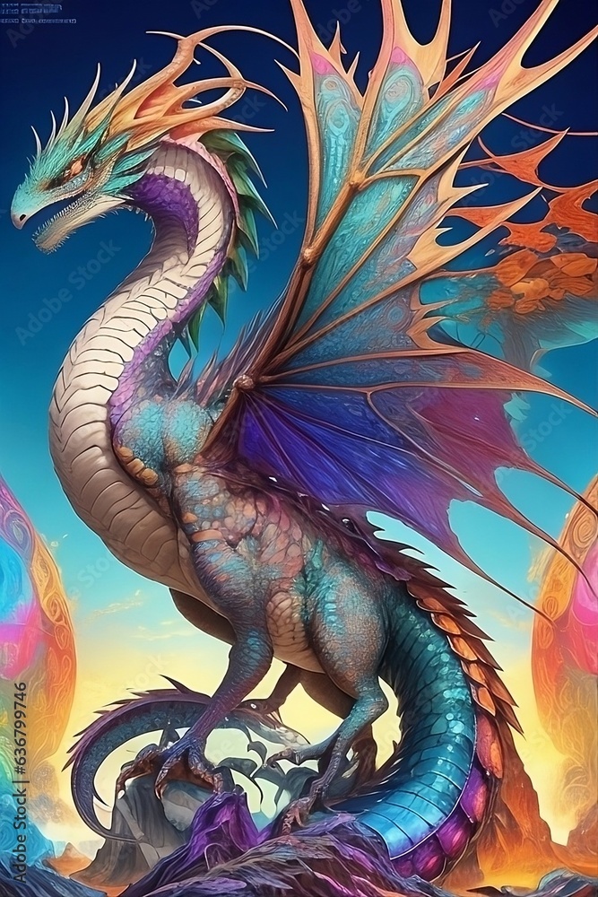 Fototapeta premium Chromadragon: Prism Guardian of Multiverse Nexu , dragon , colorful