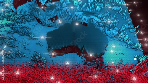Australia And Oceania Technology Danger Map With HUD UI Animation.