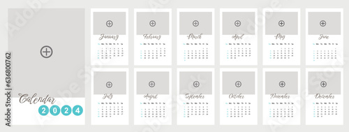 Vector calendar for 2024 year design with simple graphic for office planning with months and weeks. Annual daily organizer template