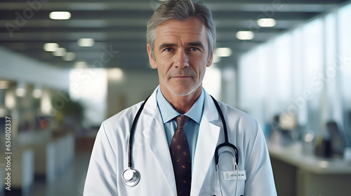 Docteur masculin en blouse blanche avec stéthoscope à l'hôpital