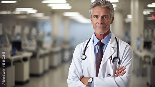 Docteur masculin en blouse blanche avec stéthoscope à l'hôpital