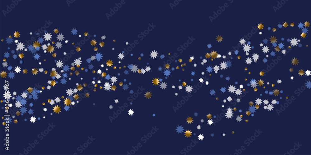 Elegant Christmas star holiday background graphic design. Gold blue white twinkle confetti.