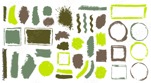 Ink sketch daub vector group. Freehand border box scratch shapes. Blotter spot web banner backdrop batch. Daub gouache spots design.
