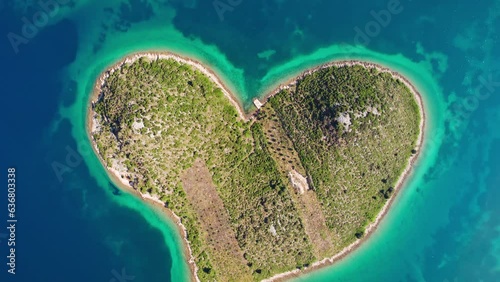 Heart shaped island of Galesnjak, Dalmatia region of Croatia. Aerial view