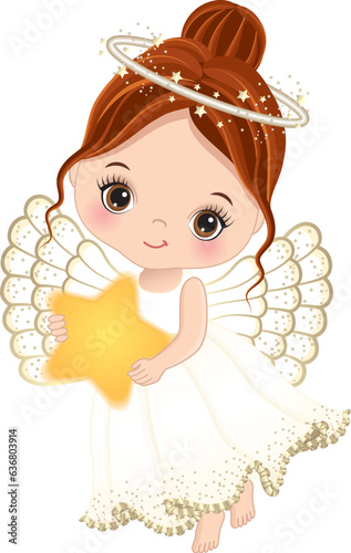 Vector Cute Girl Angel Holding Star