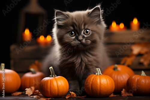 Cat with pumpkins for halloween