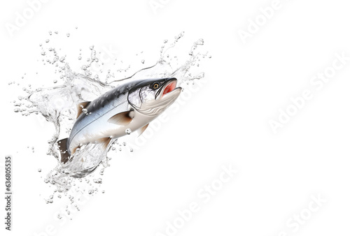 fish jumping out of the water on white background.