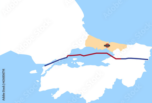 Big Istanbul earthquake map and North Marmara fault line drawing