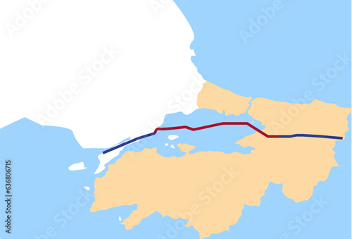 North Marmara earthquake map. Marmara and Istanbul fault line drawing