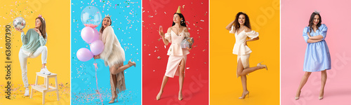 Collage of happy women cele...