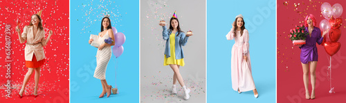 Set of happy women celebrat...