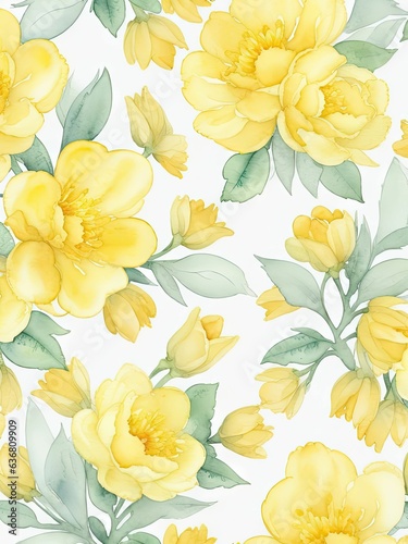 Yellow flowers watercolor seamless pattern