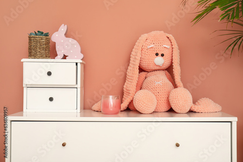 Candle, decor and knitted t...