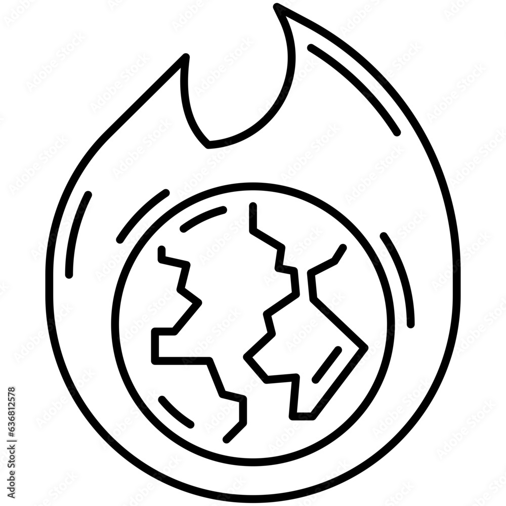Global Warming or Burning Earth Outline Icon Global Warming or Burning Earth Outline Icon