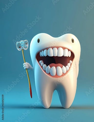 Happy cartoon tooth character Cleaning and whitening teeth concept 