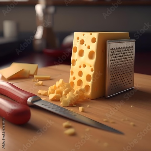 Cheese with knife and kind of grater