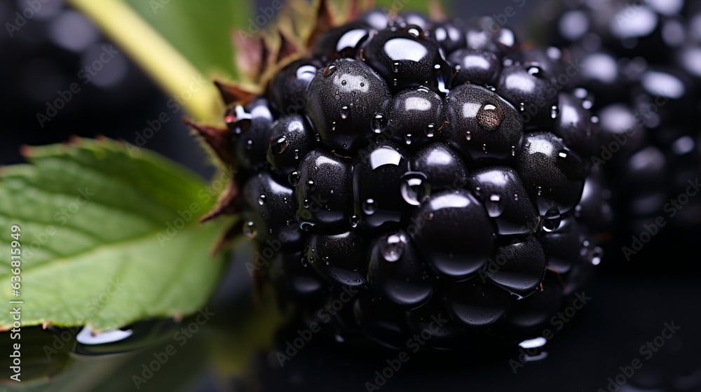 Generative AI : Fresh Blackberry fruit with water droplets isolated on white background with clipping path