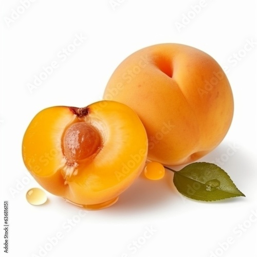 Generative AI : Fresh Apricot fruit with water droplets isolated on white background with clipping path