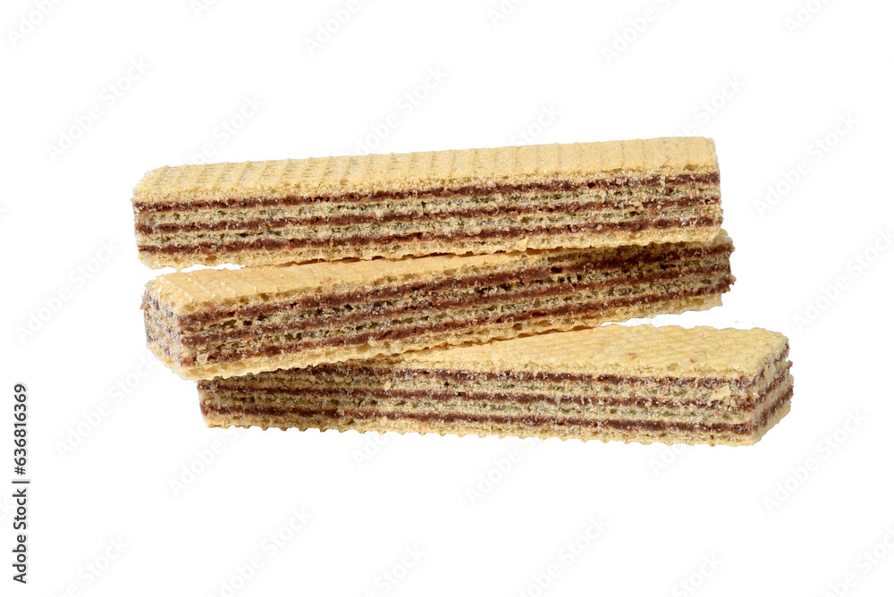 wafer filled with chocolate biscuit sweet junk food isolated on white background with space for text wafer filled with chocolate biscuit sweet junk food isolated on white background with space for text