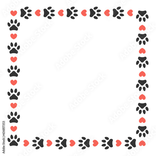 Cat paw print and heart flat square frame