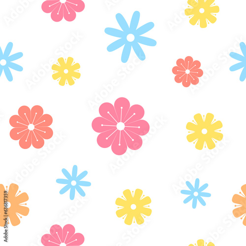 Abstract colorful flowers flat seamless vector pattern © DELYRICA