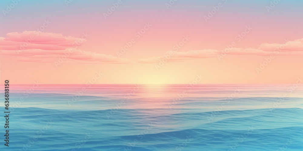 Abstract ocean and sunrise sky. Nature light background.  Banner with copy space. AI generated image. 