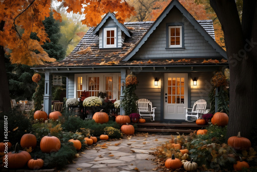 Autumnal Charm, Cozy Cottage with Fall Decorations