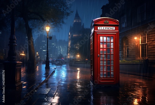 Red telephone box and Big Ben at night in London, UK