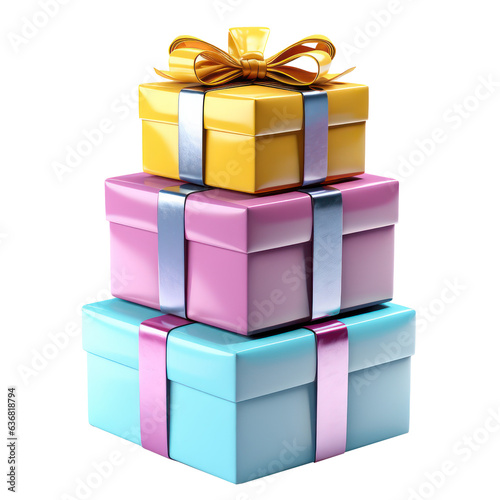 Gift box with ribbon and bow isolated on background. Concept of greeting design for Birthday, Merry Christmas, New Year, holiday, anniversary, valentine, surprise, congratulation or wedding. Generativ