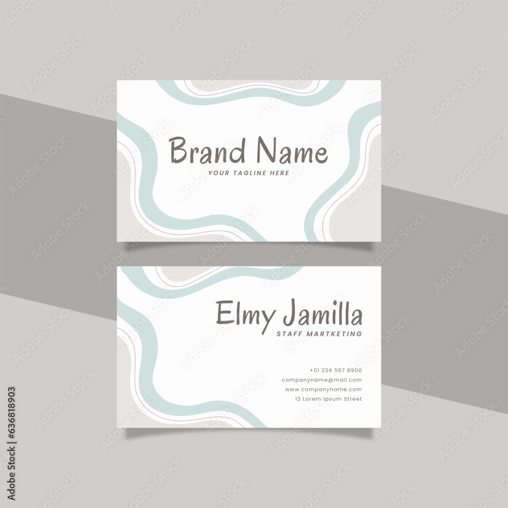 Printable Geometric Business Card Template Decorated with Doodle Frame Blue Gray Pastel Color Background