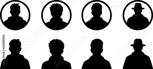 Black portrait silhouette boy man avatar set