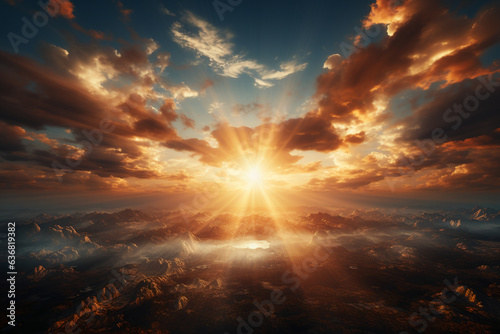 A picture of the sun's rays being reflected up towards the sky. AI generative