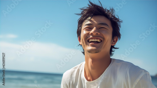 夏に海に来たイケメンの男性・俳優・サーファー（Generative AI）
 photo