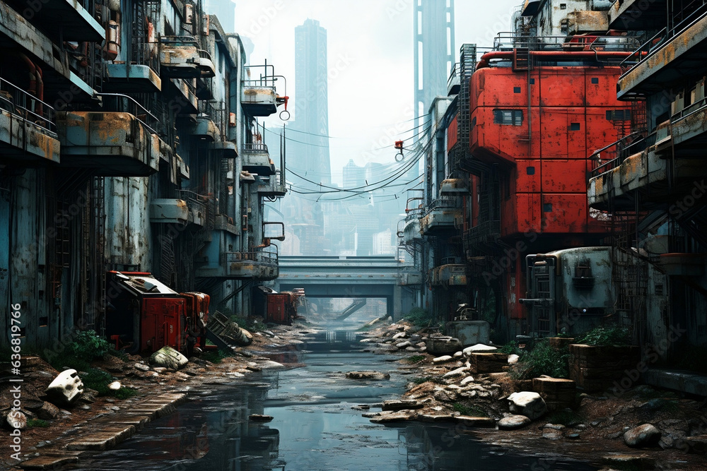 custom made wallpaper toronto digitalNeo Metropolis, Abandoned Cyberpunk Cityscape in Neural Network Art