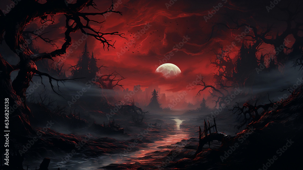 Moonlit Madness - A Hauntingly Beautiful Dark Fantasy Landscape Moonlit Madness - A Hauntingly Beautiful Dark Fantasy Landscape