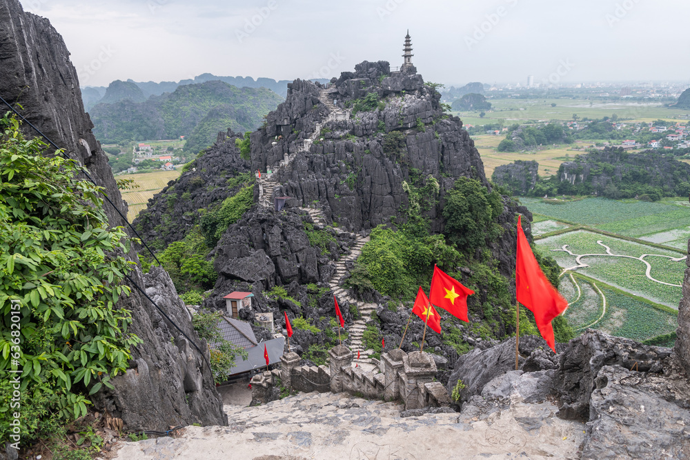 panoramic views of ninh binh countryside from hang mua pagoda