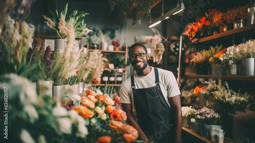 Black man working at a flower shop