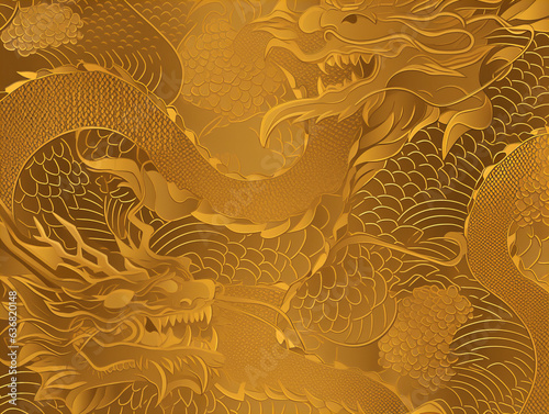 金色の和柄龍の背景に金の模様の壁紙　正月　AI画像