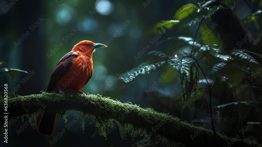 The red fody Seychelles seated on the grass with green background. A red weaver The red fody Seychelles seated on the grass with green background. A red weaver